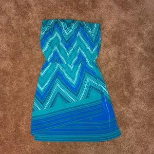 teal/blue/green strapless dress